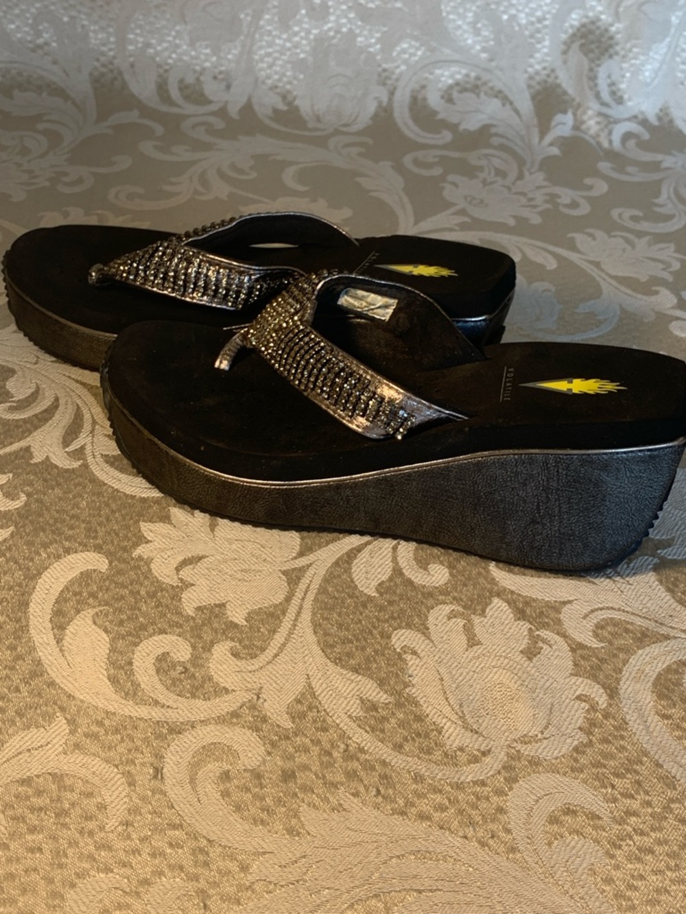 Volatile Black Platform Flip Flops with Silver Rhinestone Straps - Picture 5 of 6